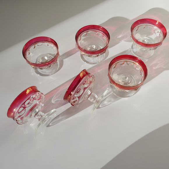 Vintage Other - Vintage Ruby Sherbet Glasses Flashed Glass Tiffin, King’ Crown Set of 6